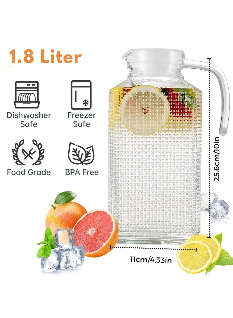 HOME ZONE Glass Pitcher with Lid and Textured Fridge Pitcher Clear Glass Water Pitcher  (1.8 Litre)) - Image 2